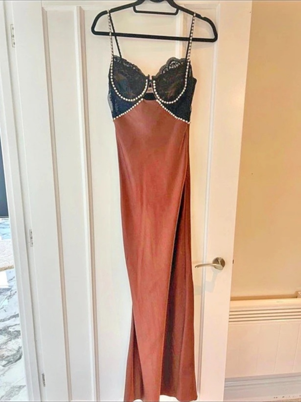 self-portrait Satin Lace Maxi Dress Size UK 12